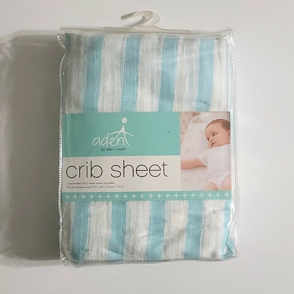 Aden + Anais Blazer Stripe Fitted Crib Sheet in Aqua - Picture 2 of 3